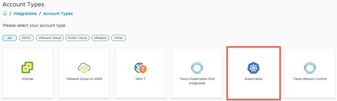 vrops - account types - kubernetes