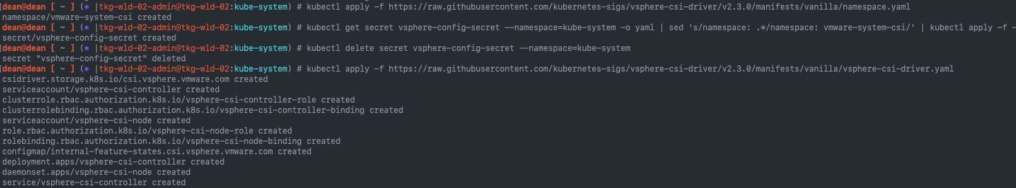 vsphere-csi - create namespace - move secret - apply new manifests