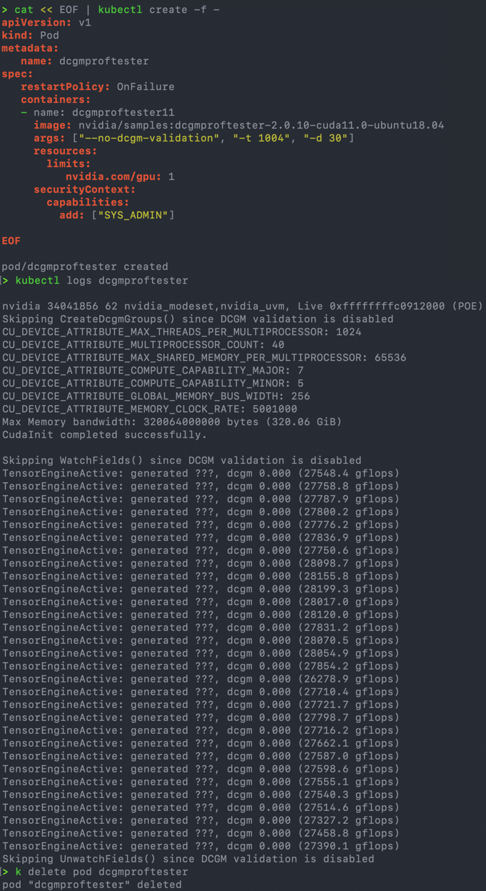 kubectl create CUDA load generator FP16 Matrix multiply