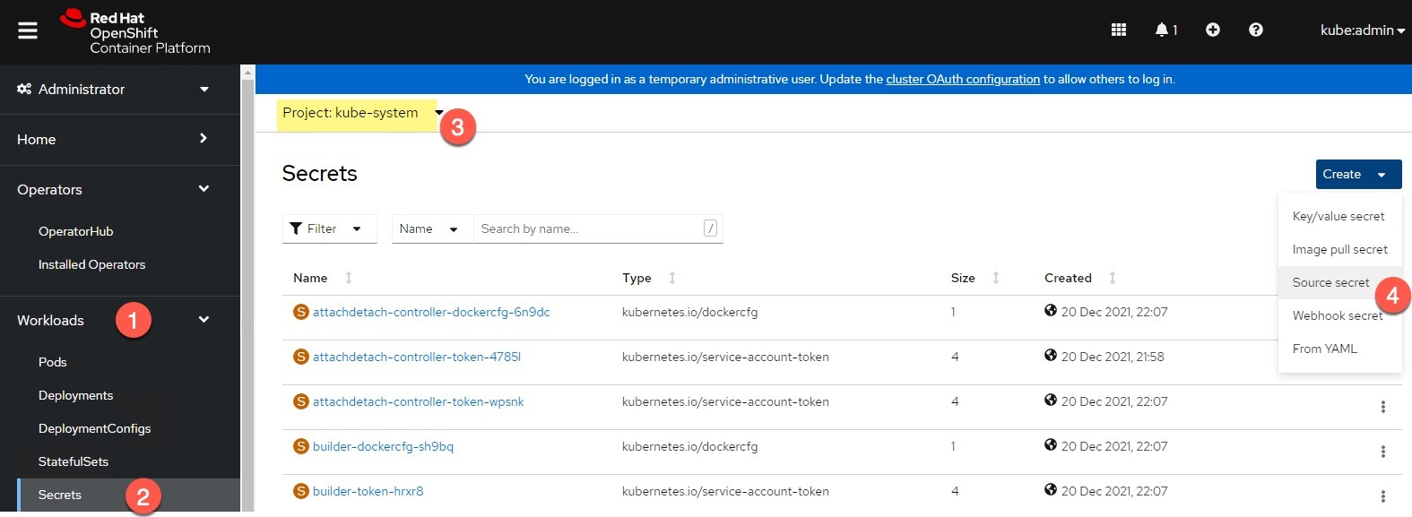 openshift - Create Source Secret with vCenter credentials