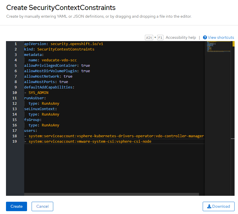 openshift - create security context constraint - provide YAML