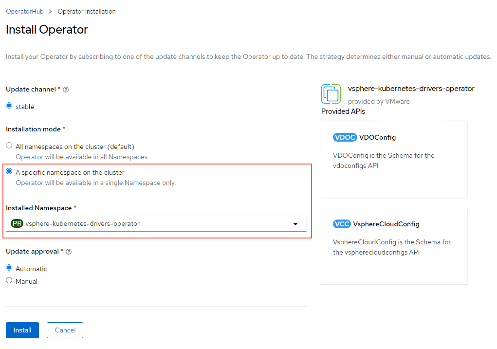 openshift - operatorhub - install vsphere-kubernetes-driver-operator