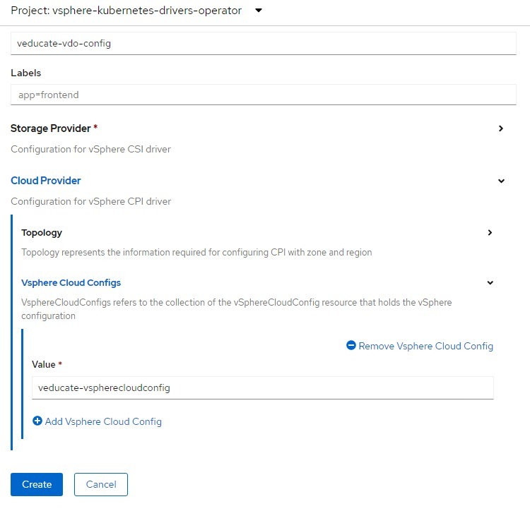openshift - vdoconfig create instance - cloud provider
