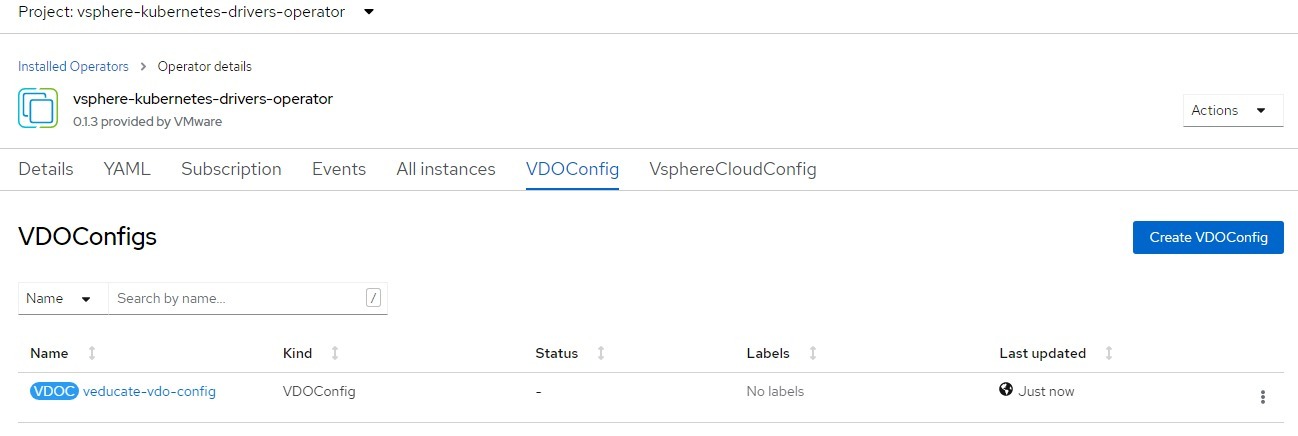 openshift - vdoconfig instance