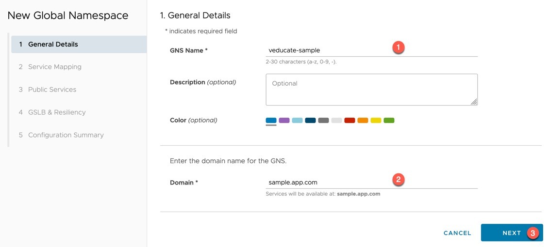 Tanzu Service Mesh - New Global Namespace - General Details