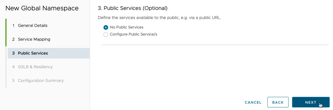 Tanzu Service Mesh - New Global Namespace - Public Services