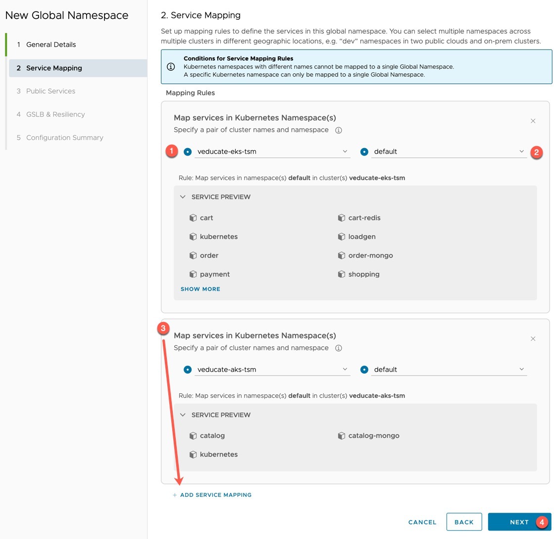 Tanzu Service Mesh - New Global Namespace - Service Mapping