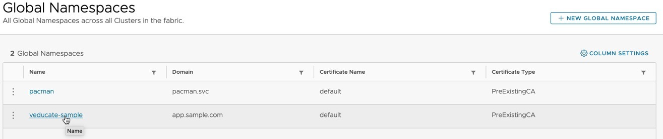 Tanzu Service Mesh - New Global Namespace created