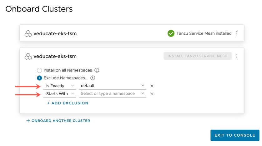 Tanzu Service Mesh - New Workflow - Onboard a new cluster - Namespace configuration