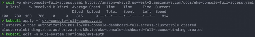 apply eks console full access configmap