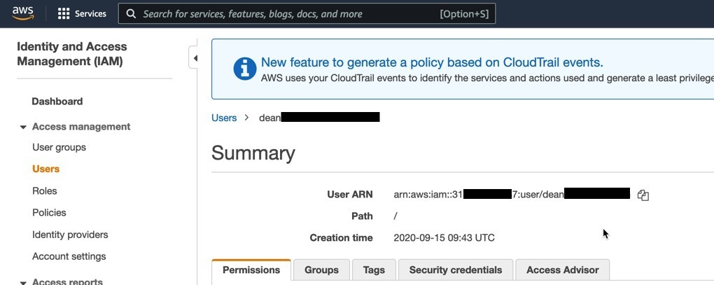 aws console - user IAM