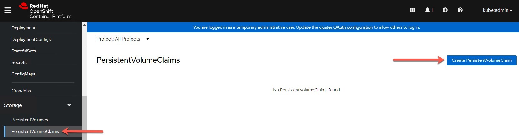 openshift - create persistent volume claim