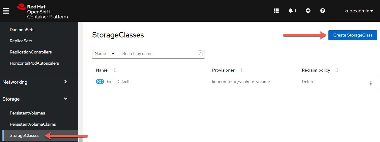 openshift - create storage class