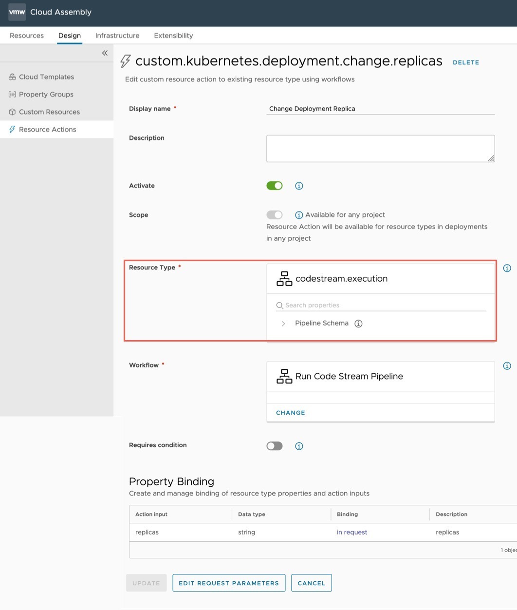vRA - Resource Action for codestream.execution