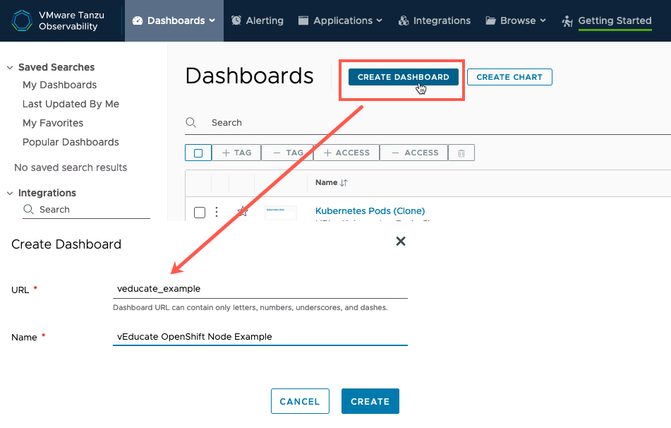 Tanzu Observability - Dashboards - Create Dashboard