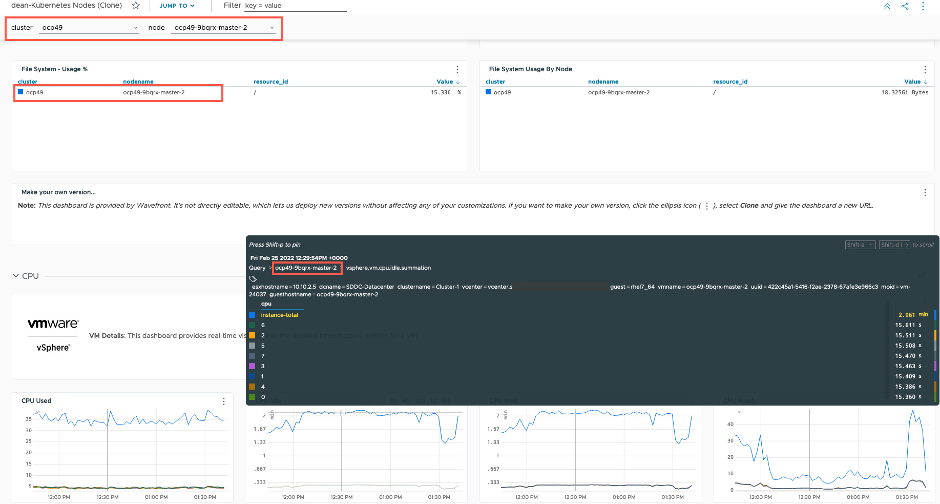 Tanzu Observability - Dashboards - Edit Dashboard - vSphere + Kubernetes Data