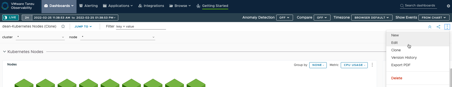 Tanzu Observability - Dashboards - Edit Dashboard