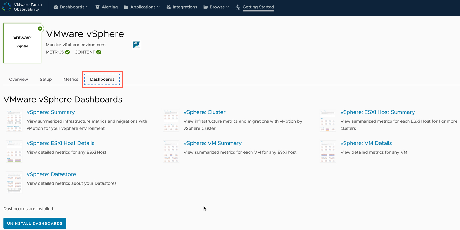 Tanzu Observability - Integrations - VMware Cloud on AWS - vSphere - Dashboards