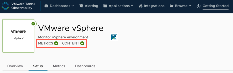 Tanzu Observability - Integrations - VMware Cloud on AWS - vSphere - Metrics Recieving