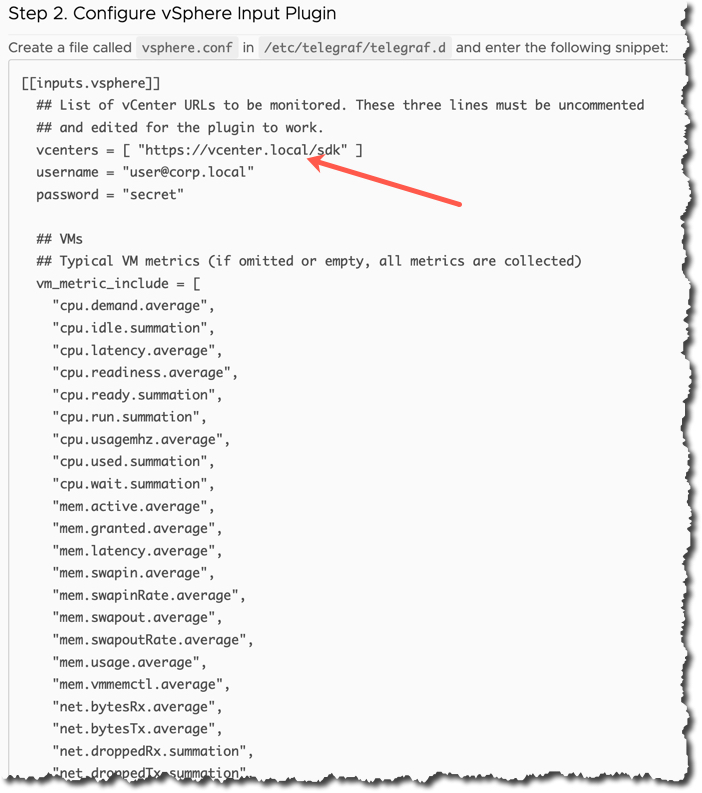 Tanzu Observability - Integrations - VMware Cloud on AWS - vSphere - Setup - Configure vSphere input plugin