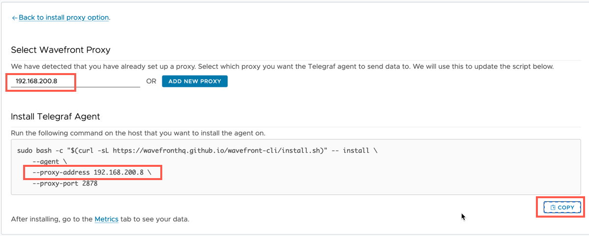 Tanzu Observability - Integrations - VMware Cloud on AWS - vSphere - Setup - Install Telegraf Agent