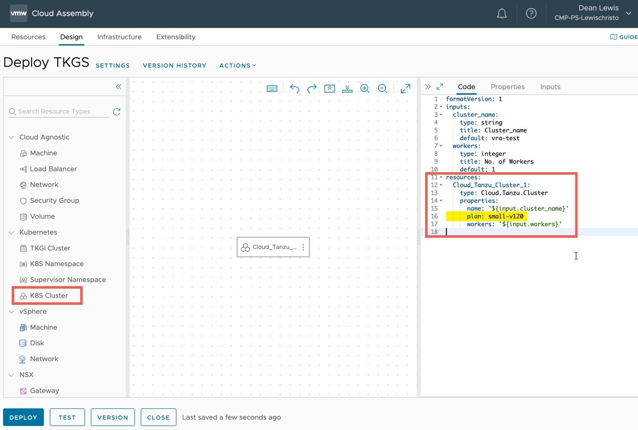vRA - Cloud Template - type cloud.tanzu.cluster