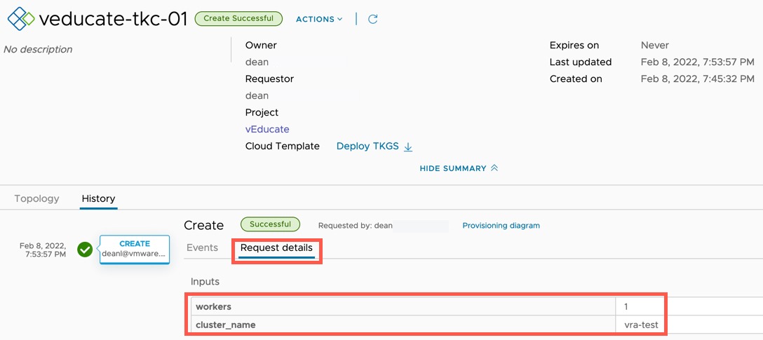 vRA - Deployment completed - Request Details