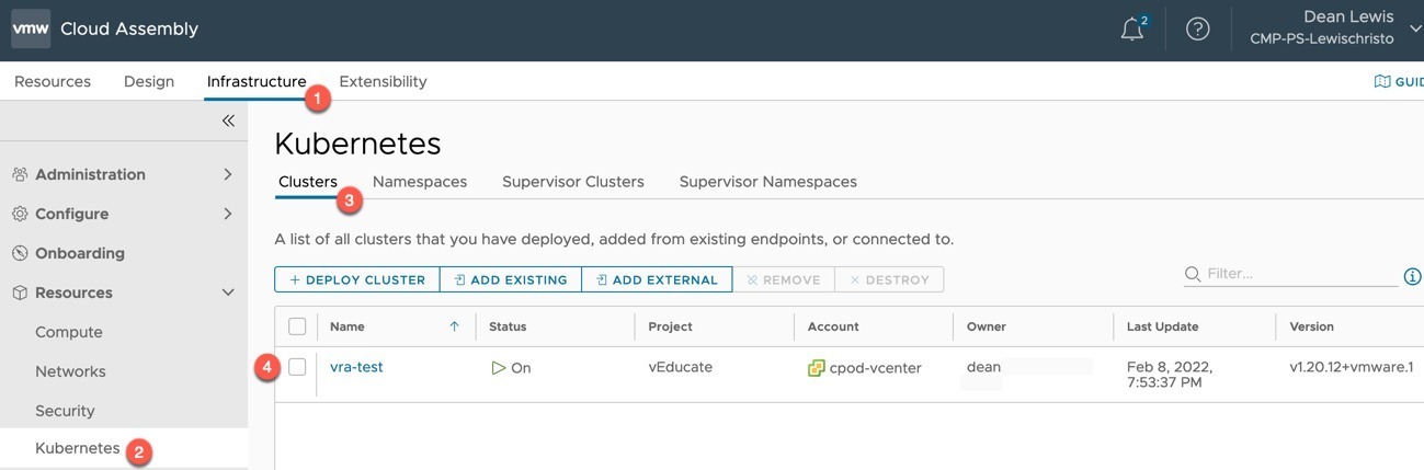 vRA - Infrastructure - Kubernetes - Cluster