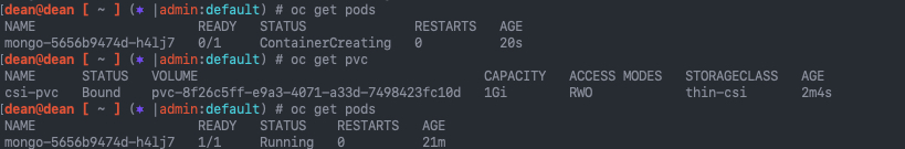 OCP 4.10 - vSphere CSI - create pod - oc get pod - oc get pvc