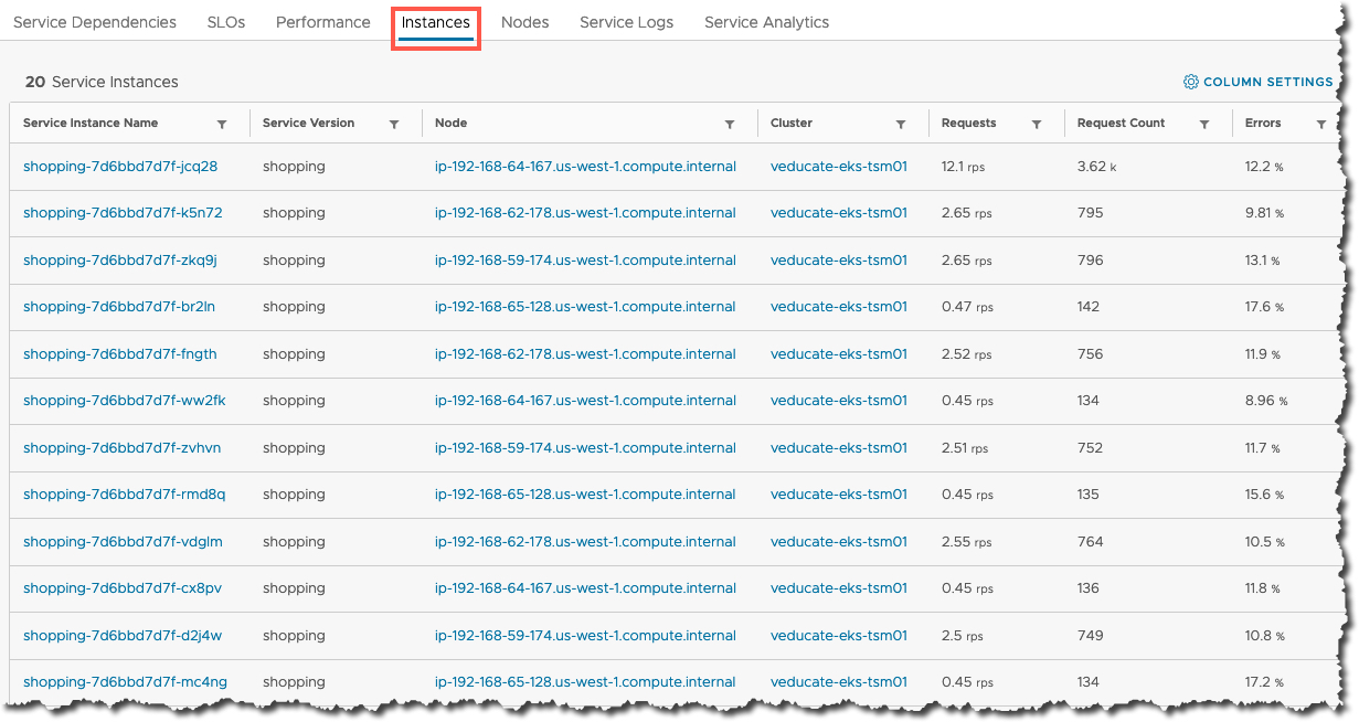 Tanzu Service Mesh - Global Namespace - Service - Instances