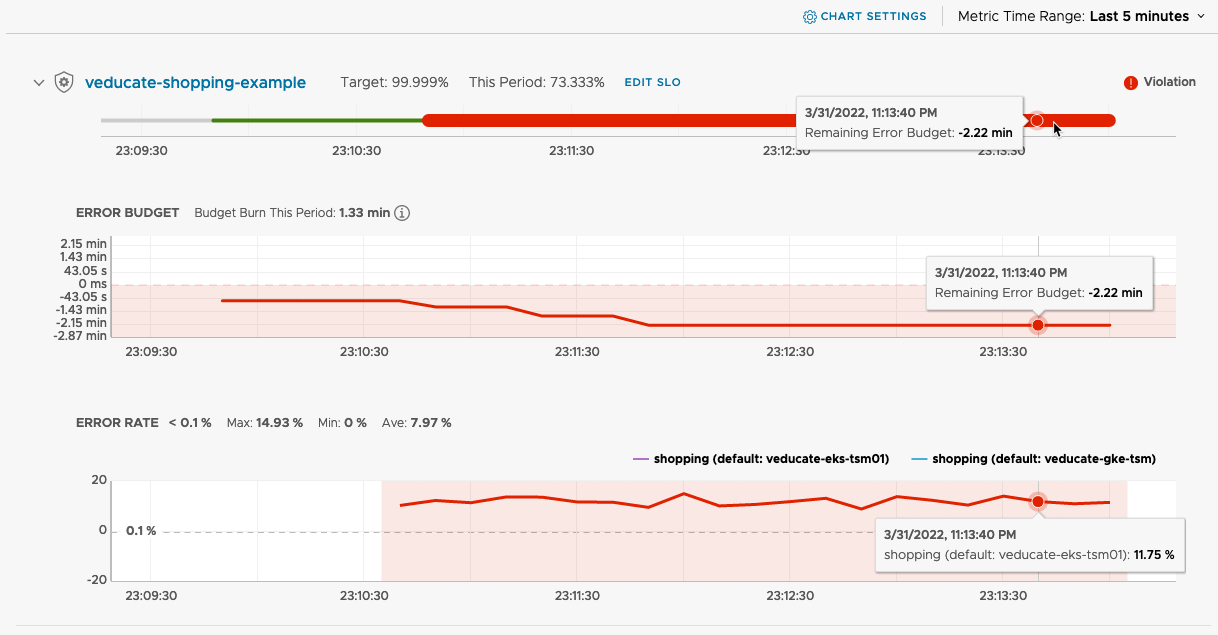 Tanzu Service Mesh - Global Namespace - Service - Performance - SLO statistics