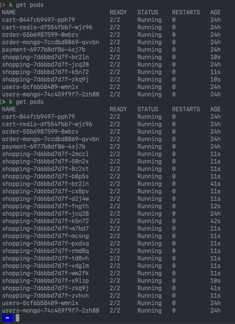 Tanzu Service Mesh - auto scaling policy - kubectl get pods