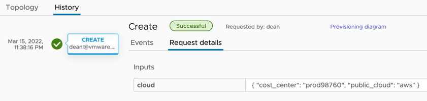 vRA - Cloud Template - Deployment History - Request Details