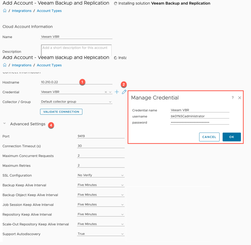vRealize Operations - Data Sources - Integrations - Repository - Add Account