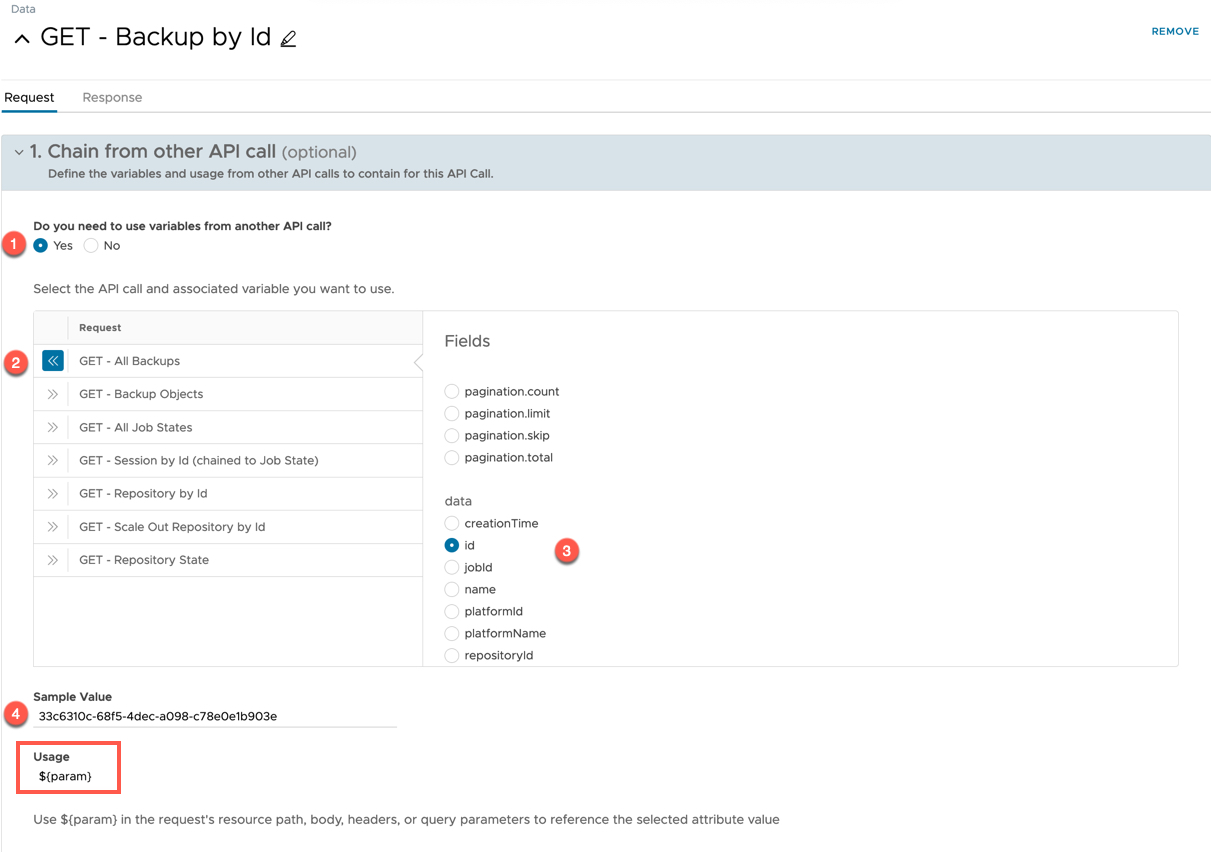 vRealize Operations Management Pack Builder - Data - Add Chained Request - Chain from another request