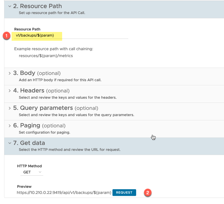 vRealize Operations Management Pack Builder - Data - Add Chained Request - Resource Path