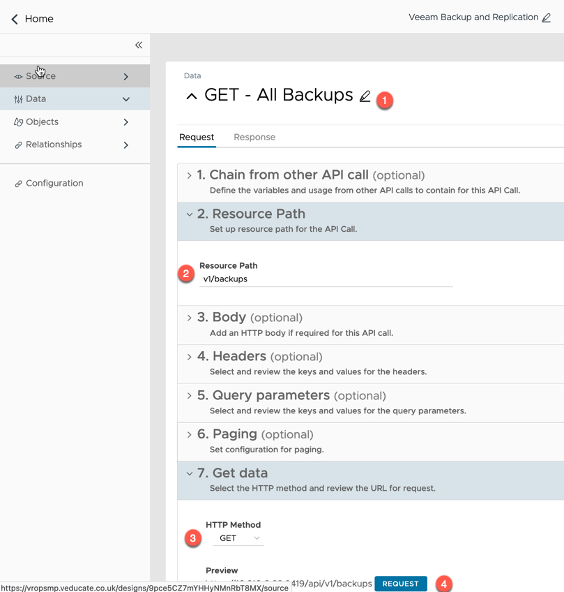 vRealize Operations Management Pack Builder - Data - Add Request