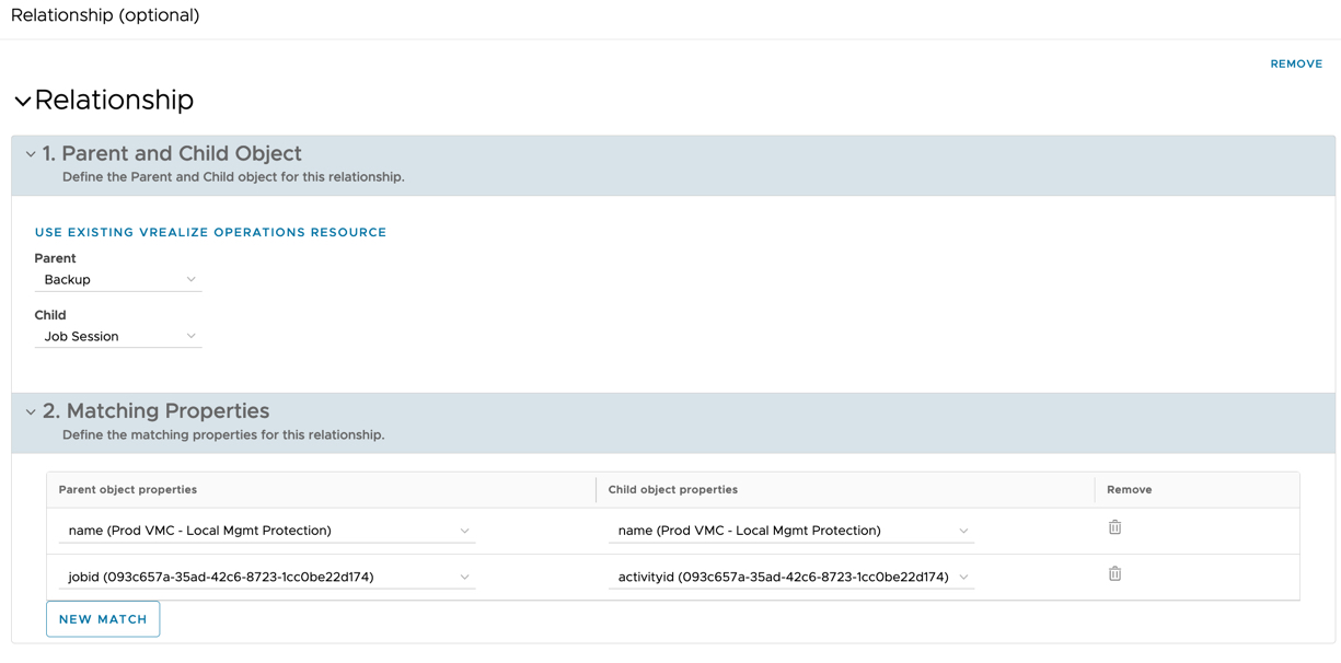 vRealize Operations Management Pack Builder - Relationship - New Relationship - Backup Job Session