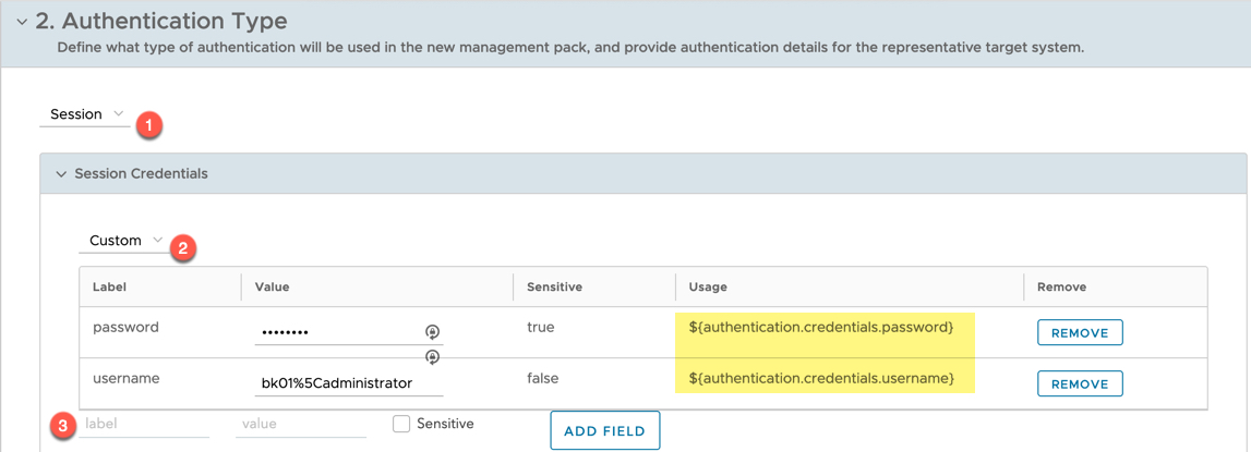 vRealize Operations Management Pack Builder - data source - Authentication type - session credentials