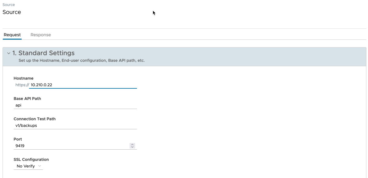 vRealize Operations Management Pack Builder - data source - standard settings