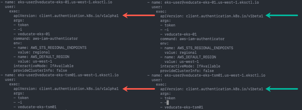 eks - aws-iam-authenticator - v1alpha1 - v1beta1 - kubeconfig file