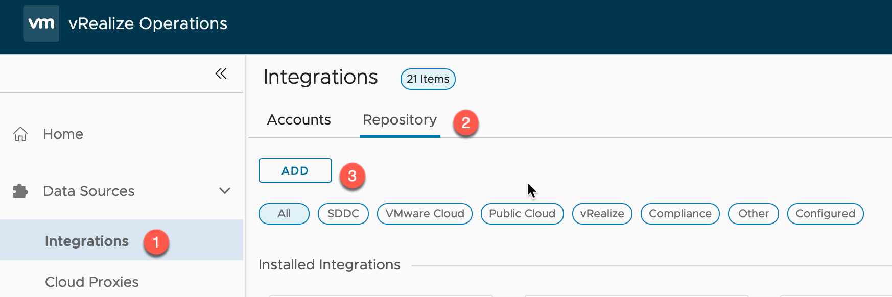 vRealize Operations - CloudHealth Integration - Integrations - Repository - Add