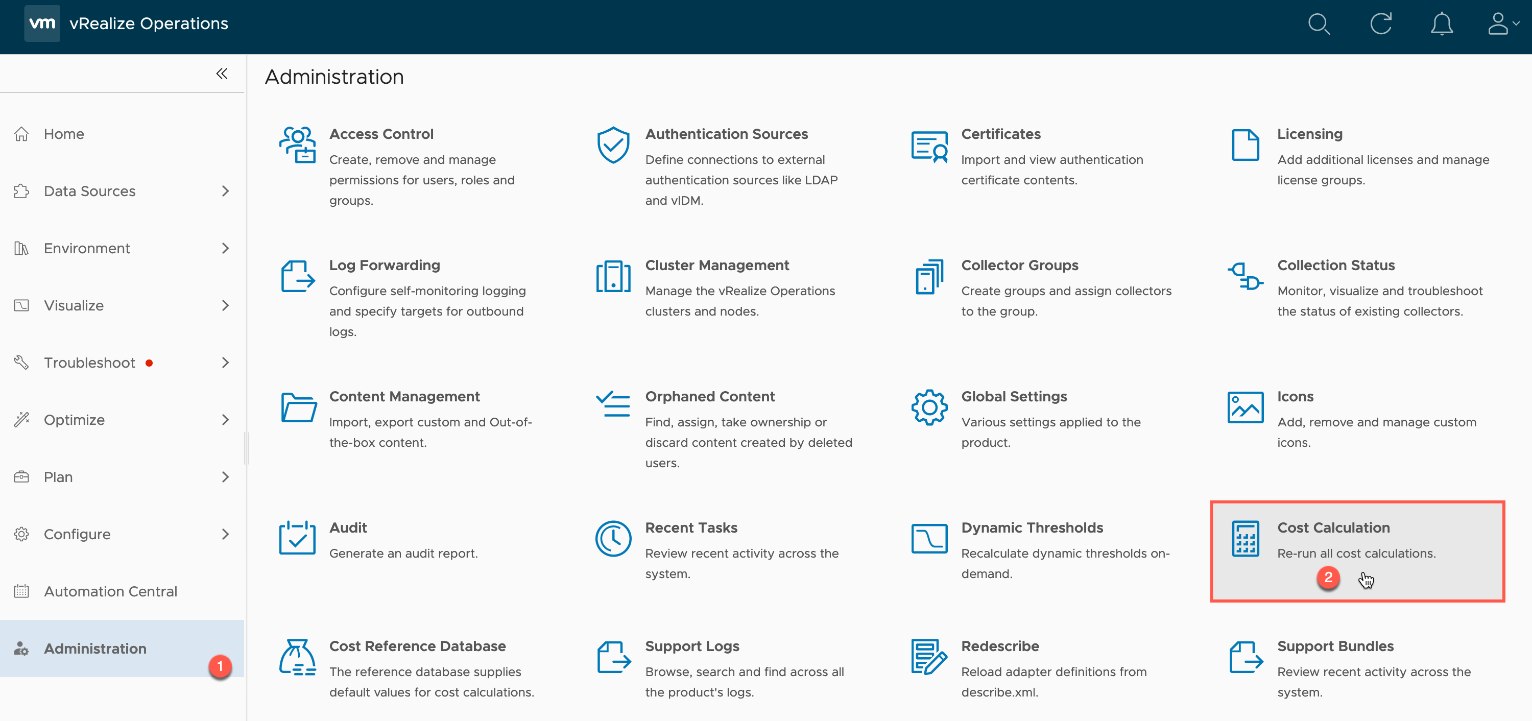 vRealize Operations - Costing - Administration - Cost Calculation