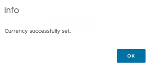 vRealize Operations - Costing - Administration - Global Settings - Cost Price - Set Currency - Currency Successfully Set
