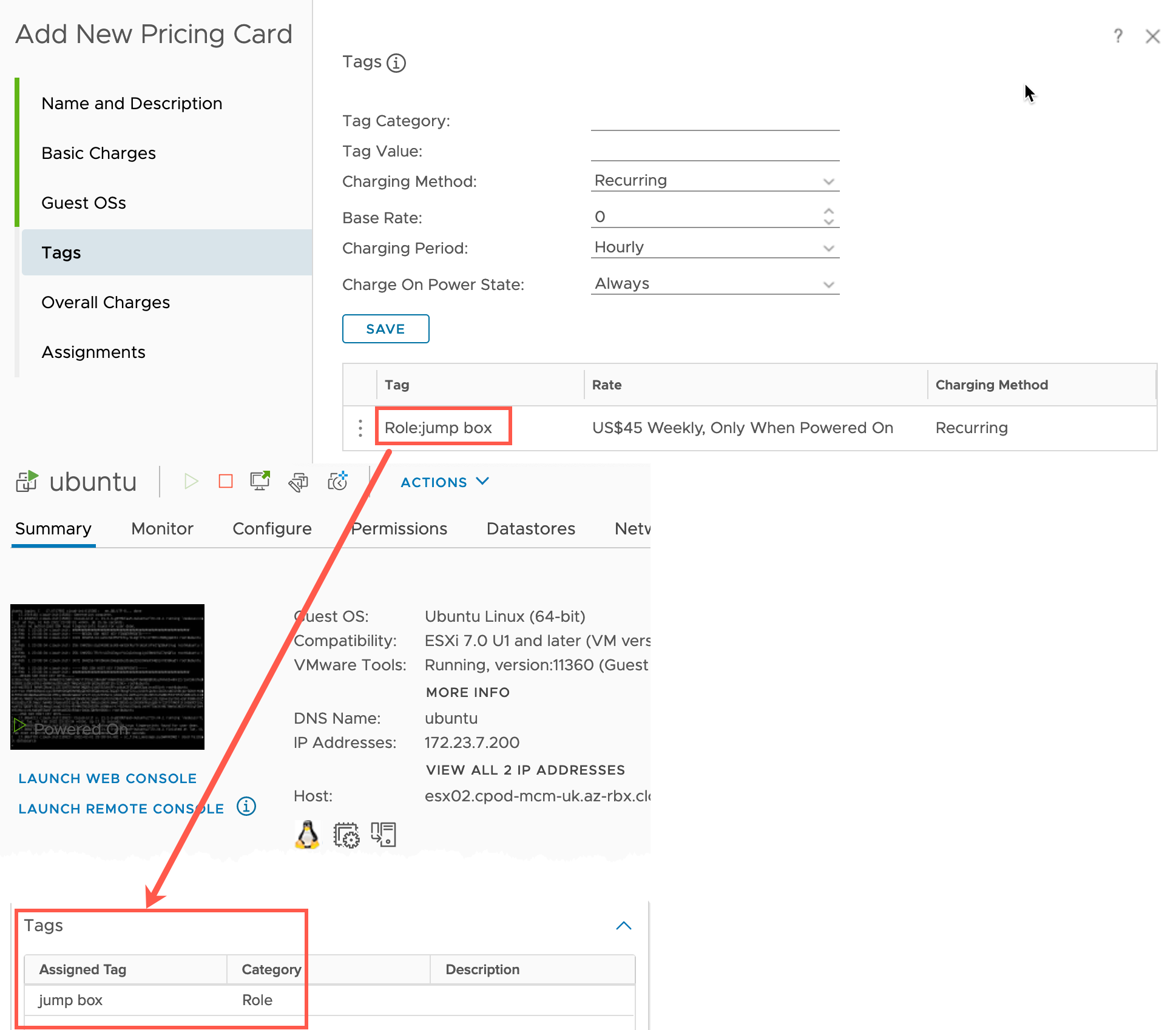 vRealize Operations - Costing - Configure - Cost Settings - Pricing - Add New Pricing Card - Create a Pricing Card - Tags