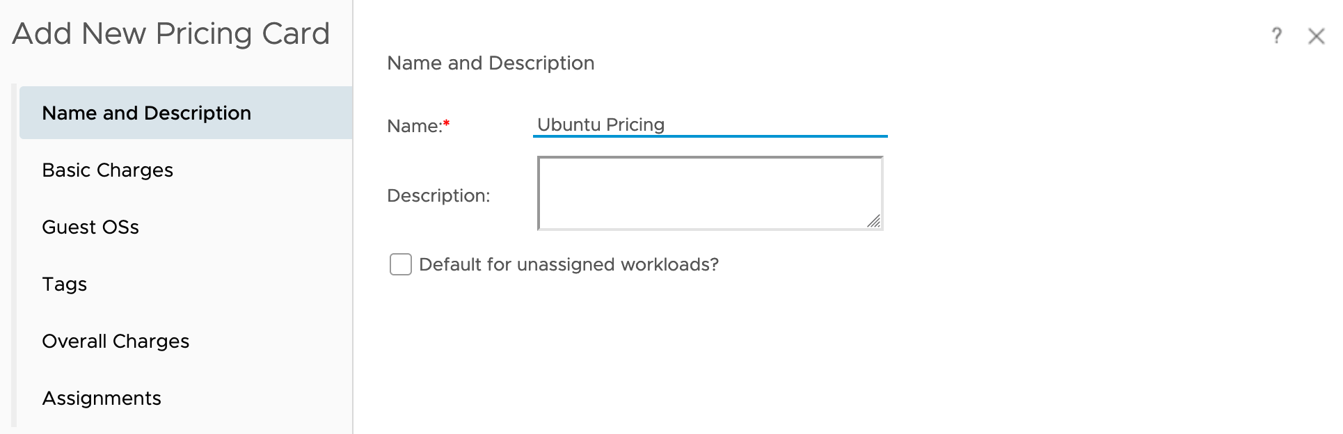 vRealize Operations - Costing - Configure - Cost Settings - Pricing - Add New Pricing Card - Create a Pricing Card