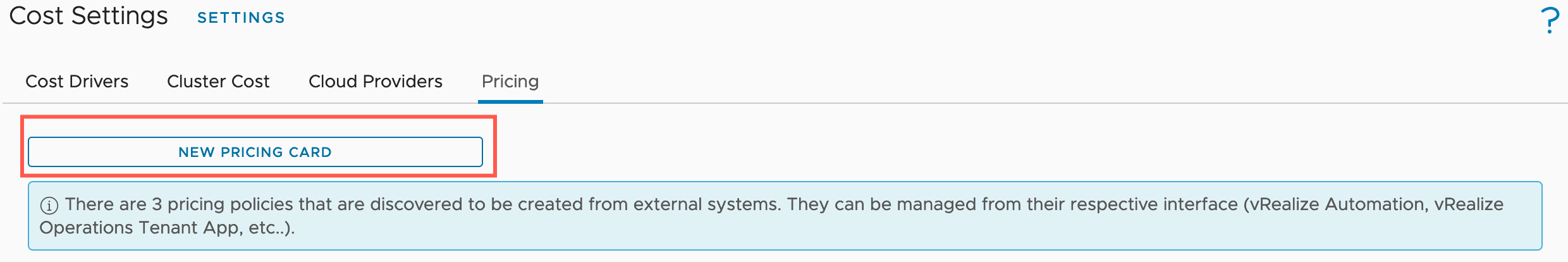 vRealize Operations - Costing - Configure - Cost Settings - Pricing