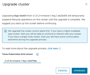 Tanzu Mission Control - Upgrade vSphere with Tanzu Cluster - Tanzu Kubernetes Grid Service - Upgrade Cluster