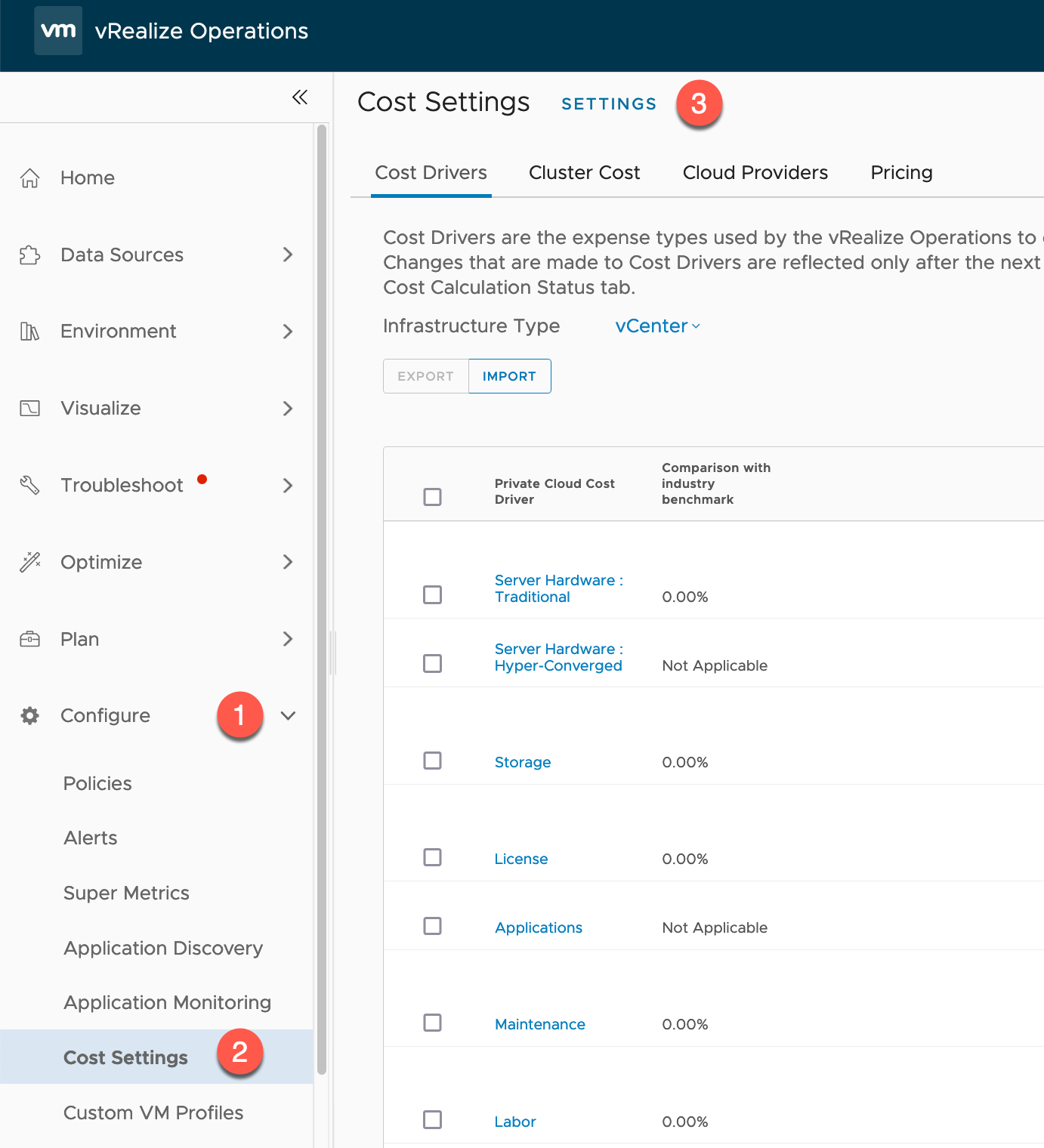 vRealize Operations - Costing - Cost Settings