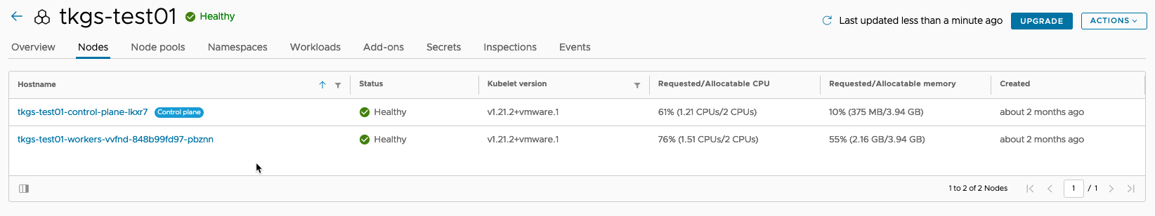 Managed Tanzu Kubernetes Service - VMC - TMC - Create Cluster - Cluster Created - Nodes